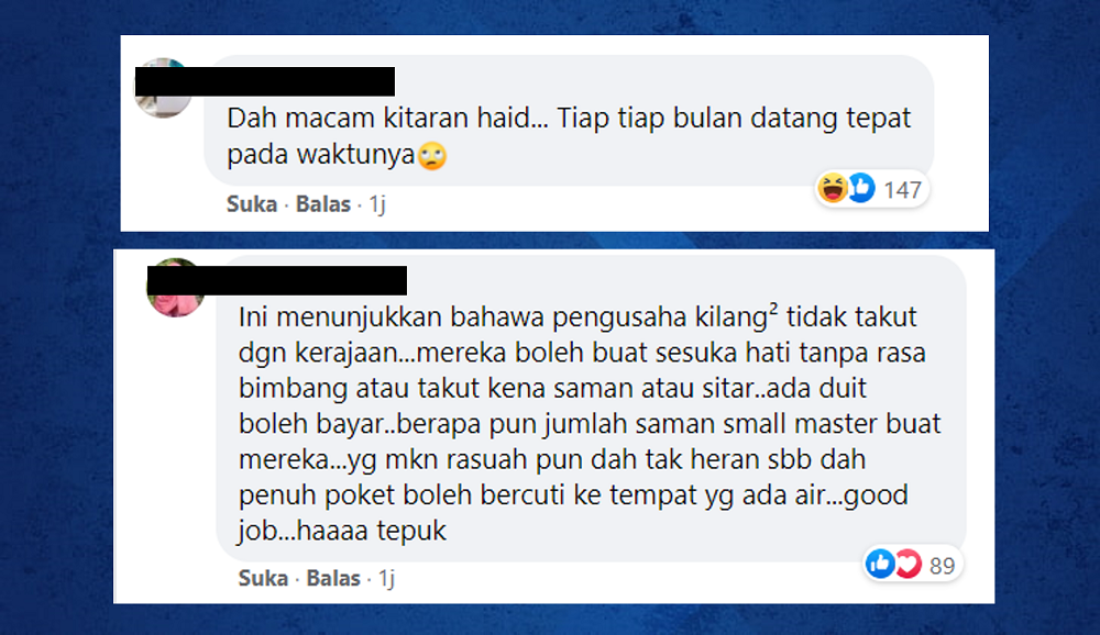  Antara respon orang ramai di laman Facebook Air Selangor hari ini.