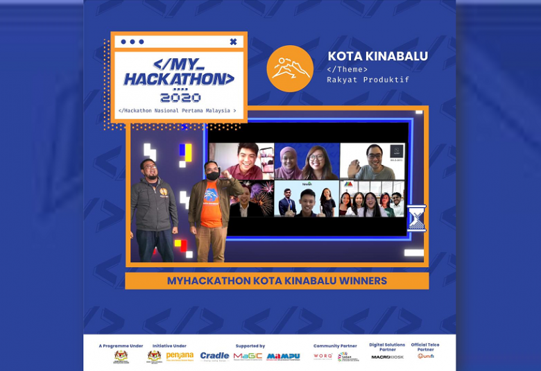  Enam pemenang penyelesaian digital MYHackathon 2020 pusingan Kota Kinabalu.