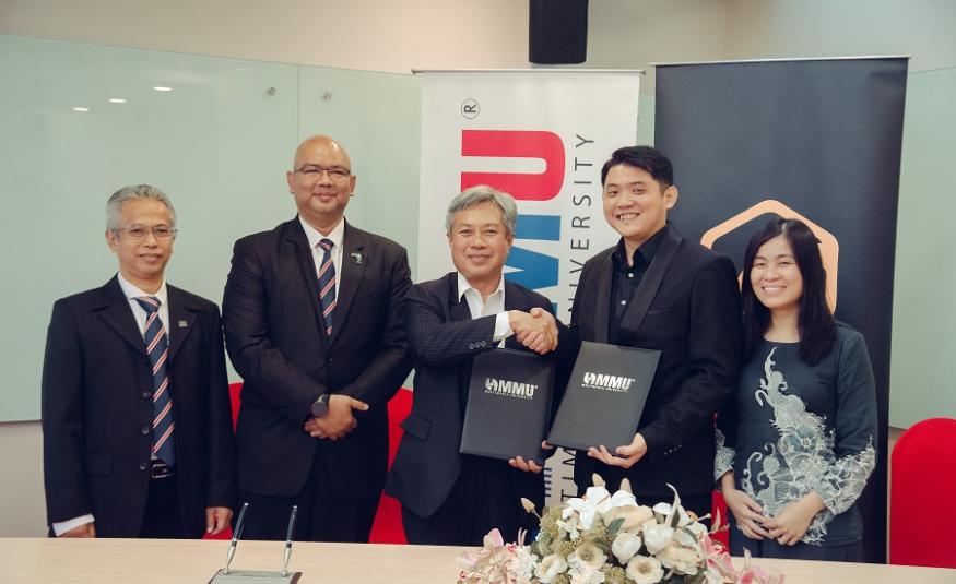 Simon Liao (dua dari kanan) dan Profesor Dato Dr. Mazliham Mohammad Su'ud (tiga dari kiri) bersama Pensyarah Profesional MMU, Dr Ridzwan Bakar (kiri), Dekan Fakulti Pengurusan MMU, Dr Mohd Fairuz Ab Rahim (dua dari kiri), dan Ketua Pegawai Operasi Finworld, Janice ketika majlis menandatangani MoU antara Finworld dan MoU, baru-baru ini.